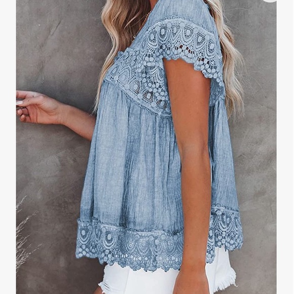 ✨WORN ONCE✨ Square Neck Lace Crochet Flowy Casual Boho Blouse - Picture 2 of 12